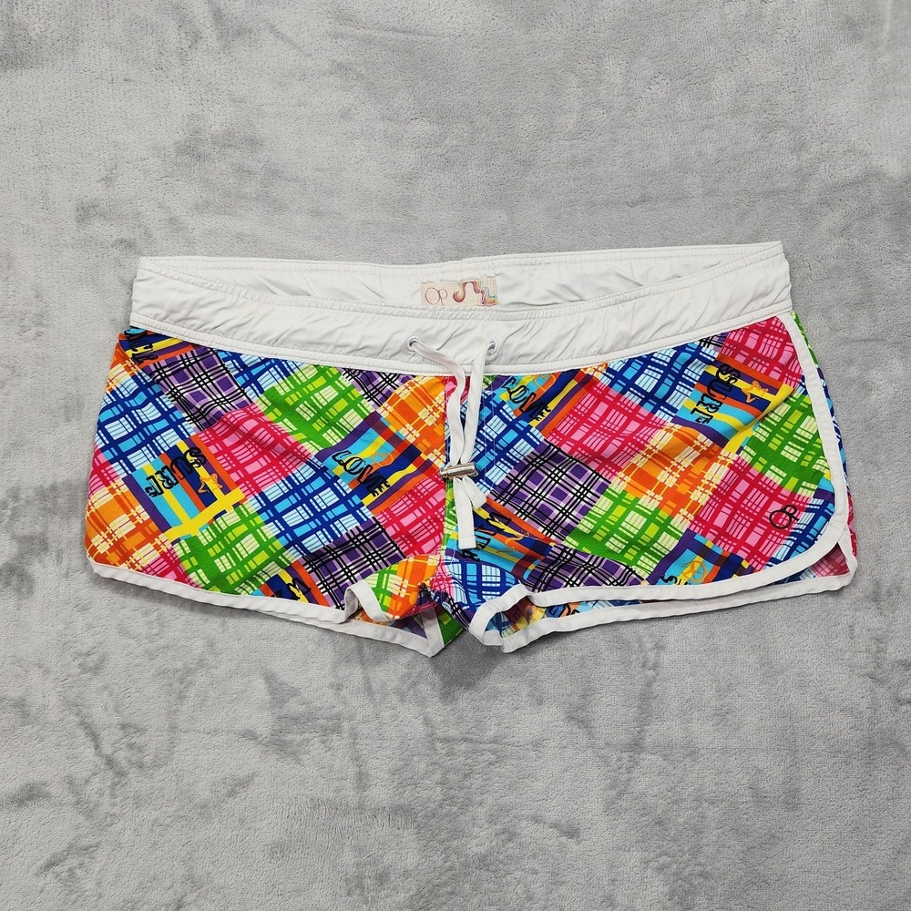 Vintage Op Swim Shorts Juniors M Multicolor Plaid Drawstring Boardshort Beach